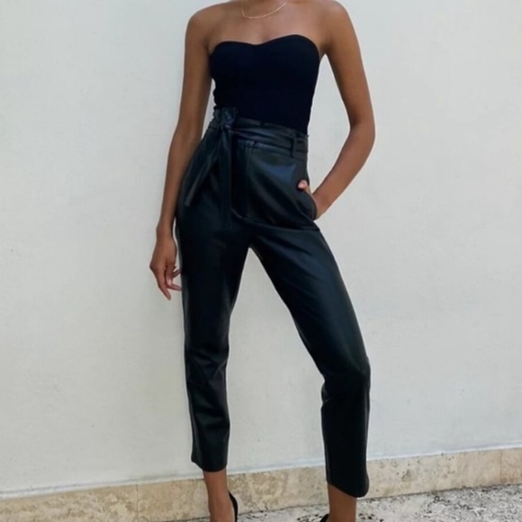 Babaton Vegan Leather Tie-Front Pants - Picture 1 of 12